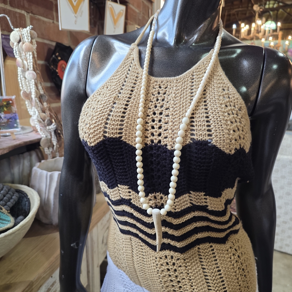 Beige & Black Beaded Necklace